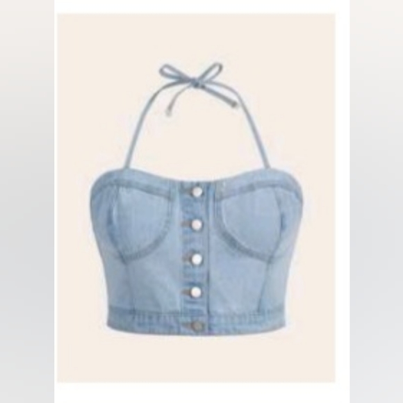Denim Halter Top - Picture 1 of 1